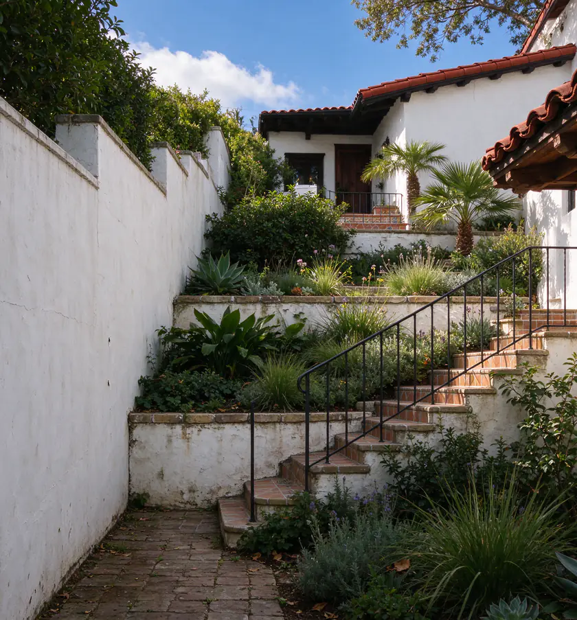 A 1920s Tudor Revival cottage in Los Feliz with a steep front gable, leaded windows and a brick walkway, in soft late-afternoon light