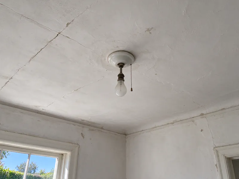 Before: an old pull-chain ceiling light in a plaster ceiling