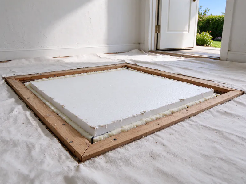 An insulated attic hatch cover with foam weatherstripping