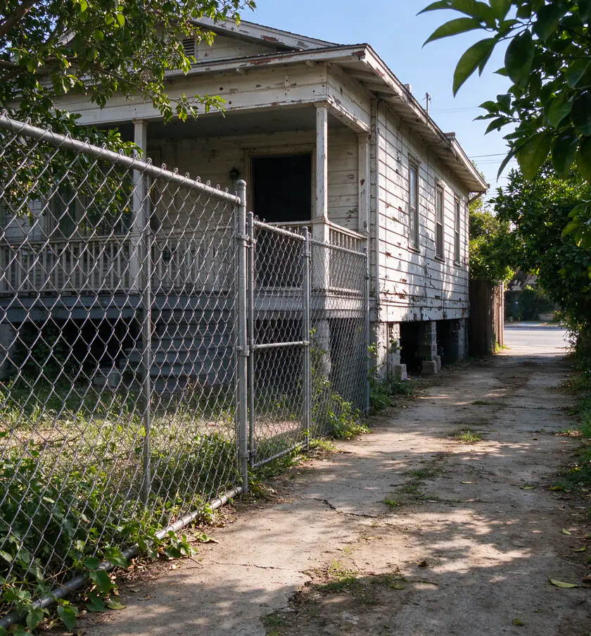 A restored Victorian-era cottage in Lincoln Heights with a hipped roof, turned porch posts and a small front garden behind a low iron fence on a bright morning